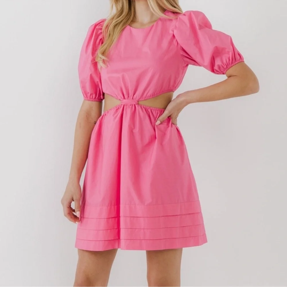 NWT English Factory Pleats Cut-Out Mini Dress JJ1369D • Fuchsia • XS • - Picture 4 of 7